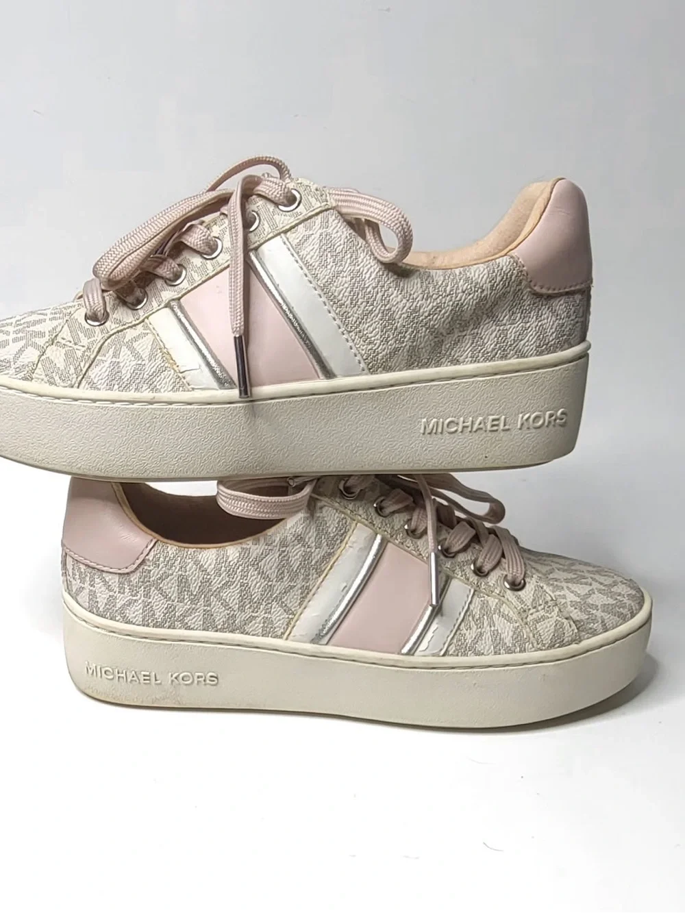 Michael Kors Beige and Pink Logo Platform Sneakers size 5.5
